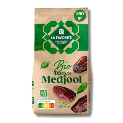 Image de La Favorite Dattes Medjool Bio 250 g Gros Calibre avec Noyau Fraicheur Garantie Charnues &amp; Fondantes Origine Moyen Orient Pour Encas Sain, Apéritif, Cuisine, Pâtisserie