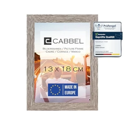 Afbeelding van CABBEL Fotolijst, stabiele mdf houten lijst, onbreekbaar plexiglas, om op te hangen en neer zetten, ideaal voor foto&#039;s/afbeeldingen/collages, donker eikenhout, 13 x 18 cm
