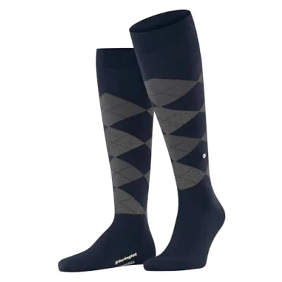 Afbeelding van Burlington Edinburgh one size, met patroon Katoen kniekousen heren blauw Maat 40 46