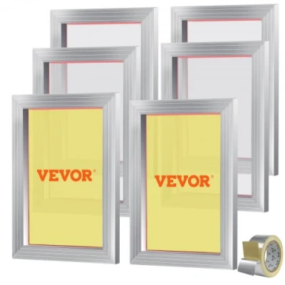 Image de VEVOR Kit de sérigraphie, 6 cadres sérigraphie en aluminium, cadre 25,4 x 35,6 cm avec maille 156 points, nylon haute tension et ruban d&#039;étanchéité pour t shirts, imp