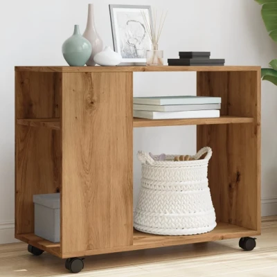 Afbeelding van vidaXL Bijzettafel met wieltjes 70x35x60 cm hout artisanaal eikenkleur
