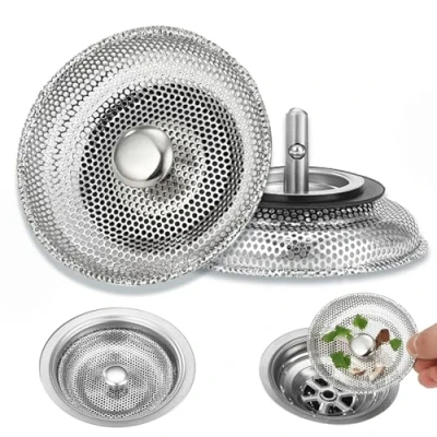 Afbeelding van Spoelbakfilter, 2 delig, keukenspoelbak, afvoerzeef, mandsluiting van roestvrij staal, geschikt voor keuken, badkamer tegen verstoppingen, geuren (diameter 8 cm)