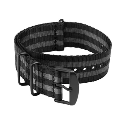 Afbeelding van Archer Watch Straps Hoogwaardige NATO nylon geweven veiligheidsband, robuuste horlogeband in militaire stijl, keuze uit kleuren en maten (18 mm, 20 22 mm), zwart/grijs (James Bond) / zwarte