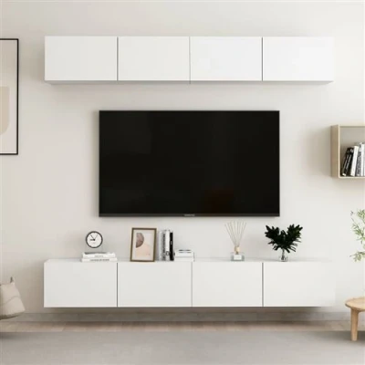 Afbeelding van vidaXL Tv meubelen 4 st 100x30x30 cm bewerkt hout wit