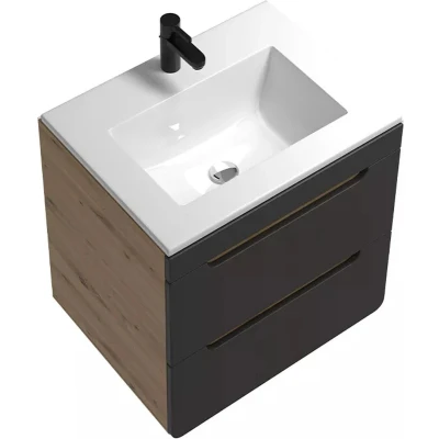Afbeelding van Vente unique Hangmeubel voor badkamer met inbouwwastafel Naturel en antraciet 60 cm ARUBA L x H 59 D 46