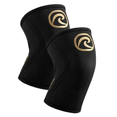 Afbeelding van Rehband Kniebrace van 5 mm neopreen ter ondersteuning de knieën, stabiliseert gewrichten en spieren, ideaal voor sport, krachttraining, kleur: goud/zwart, 1 paar, maat: M