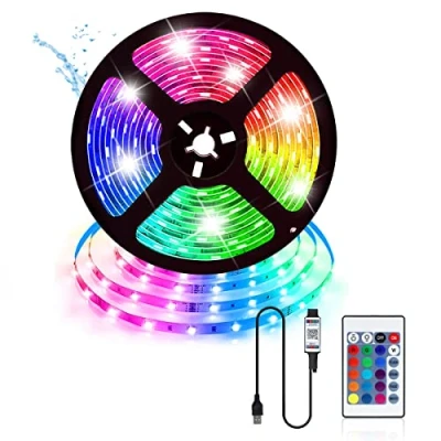 Afbeelding van Led strip, 5 m, USB, led, slaapkamer, decoratie, 5050 RGB, ledlicht, zelfklevend, met afstandsbediening, 24 toetsen, voor verlichting thuis, feestdecoratie