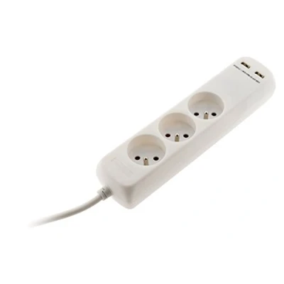 Afbeelding van Stekkerdoos 3 voudig 16A 2P+T met 2 x USB in 2.1A kabel H05VV F 3G1mm² 1m Zenitech