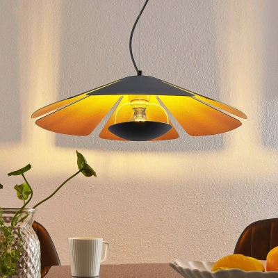 Afbeelding van Lucande hanglamp 1licht staal, aluminium H: 12 cm E27 zwart, goud