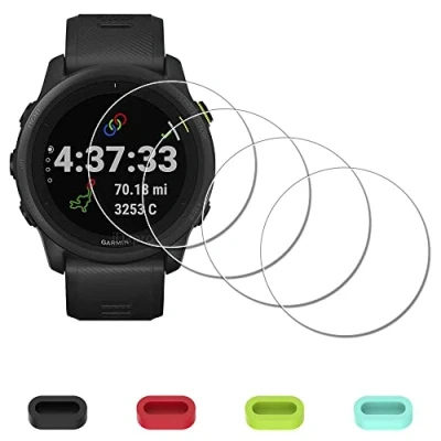 Afbeelding van Set van 4 displaybeschermfolie voor Garmin Forerunner 745 Running / Triathlon + stofdichte siliconen doppen gehard iDaPro glas, krasbestendig, luchtbelvrij