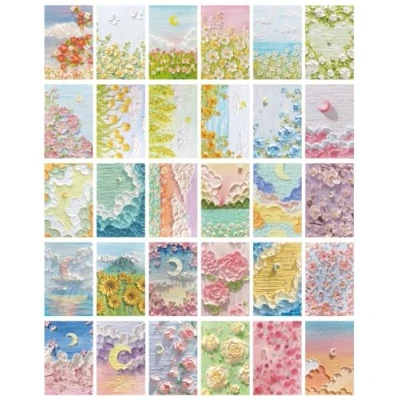 Afbeelding van ZPPLD Vintage ansichtkaarten, 30 stuks, bloemenkaarten, olieverfschilderij, ansichtkaarten voor kinderen, wenskaarten, liefdesvriendschap, romantische kaarten (stijl A)