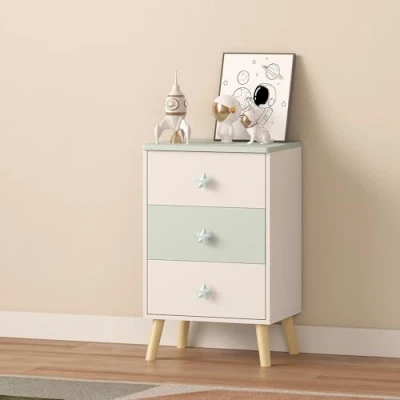 Afbeelding van Kindernachtkastje Sandnes wit en mintgroen 62x38x30 cm [en.casa]