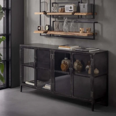 Afbeelding van Hoyz Dressoir Rift 180cm Zwart Metaal 4 Deuren