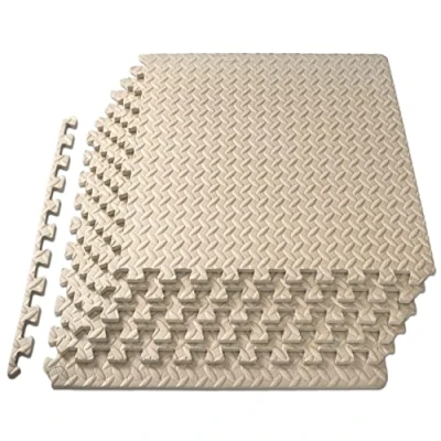 Afbeelding van ProsourceFit Puzzelmat, 1,2 cm, in elkaar grijpende EVA schuimtegels, vloerbescherming voor fitnessapparatuur en trainingskussen, beige, 0,6 m²