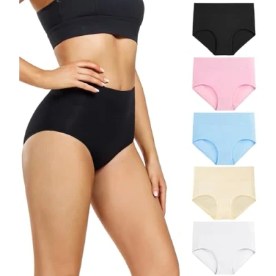 Image de wirarpa Culotte Femme Coton Taille Haute Slips lot de 5, Multicolor02 XL