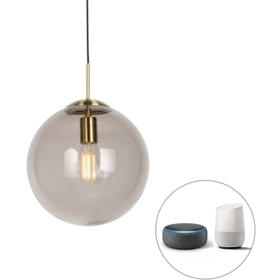 Afbeelding van QAZQA Smart hanglamp messing met smoke glas 30 cm incl. Wifi ST64