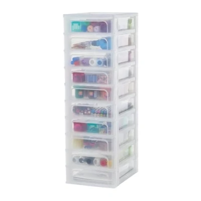 Image de Iris Ohyama, Tour de Rangement Plastique, 10 Petits Tiroirs, Blanc Givré, Ouverture Facile, Format A4, A5 &amp; A6, Meuble, pour Bureau, Fourniture Scolaire, Papeterie, Sans BPA, OCH 2100