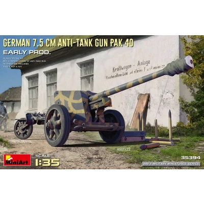 Afbeelding van 1:35 MiniArt 35394 German 7.5CM Anti Tank Gun PAK 40. Early Prod. Plastic Modelbouwpakket