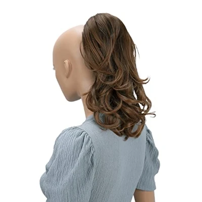 Afbeelding van Prettyshop H97 paardenstaart om vast te klikken, gegolfd, met vlinderclip, hittebestendig kunstvezel, 35,6 cm, bruin