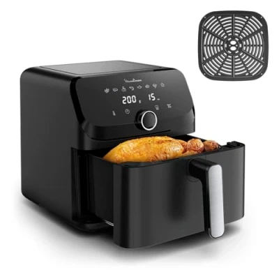 Image de Moulinex Easy Fry Mega, Friteuse à air 7,5 litres (2kg) faible consommation d&#039;énergie pour les familles, panier antiadhésif, design compact, 8 modes, EZ8558