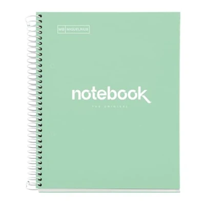 Afbeelding van MIQUELRIUS Notitieboek in A5 formaat 1 gekleurde streep, 80 vellen gelinieerd met stippen (punten), 90 g microgeperforeerd papier 2 ringen voor ringen, omslag van karton, kleur mint