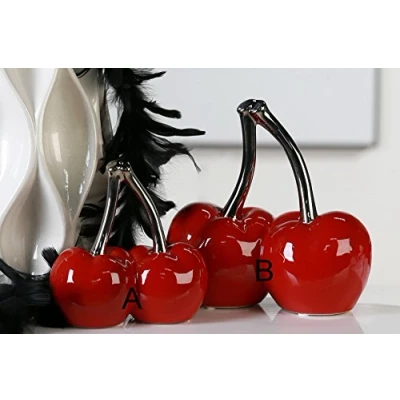Afbeelding van Casablanca 36439 Decoratieve sculptuur Kersen Dubbele Keramiek Rood/Zilver 16 x cm