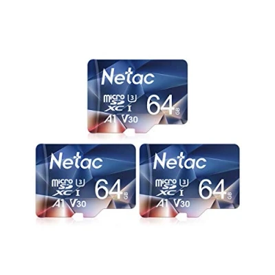 Afbeelding van Netac 64G micro SD kaart, 3 pack geheugenkaart, A1, U3, C10, V30, 4K, 667X, UHS I, snelheid tot 100/30 MB/Sec(R/W), kaart voor telefoon, camcorder, switch, Gopro, tablet