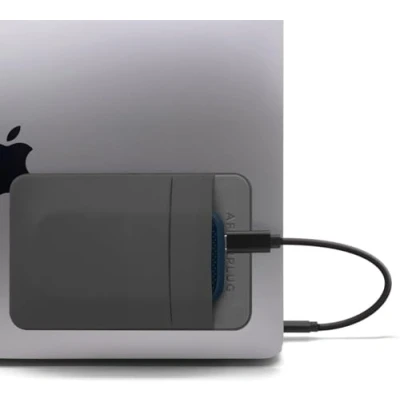 Afbeelding van Afterplug 2 vakken zelfklevende tas voor laptop, compatibel met externe SSD, slanke muizen, USB en meer, grijs