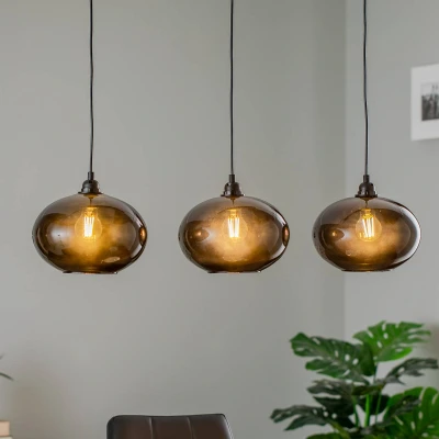 Afbeelding van Hanglamp Smoked 052 3 lamps lineair glas Ø27cm