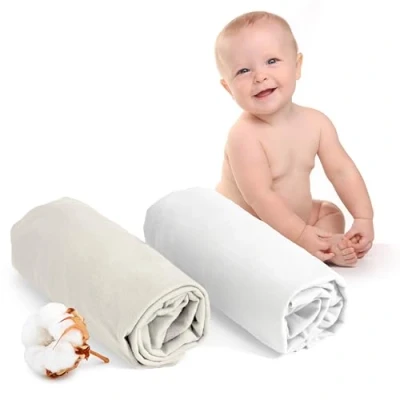 Afbeelding van Dreamzie Hoeslaken, 60 x 120 cm, babybed (x 2) 100% katoen Oeko Tex hoeslakens voor kinderen wit en beige
