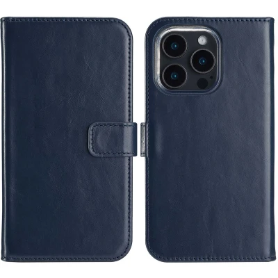Afbeelding van Selencia Hoesje Geschikt voor iPhone 16 Pro Met Pasjeshouder Echt Lederen Bookcase Blauw