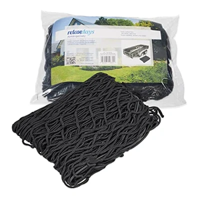 Image de Relaxdays filet de remorque Protection du chargement haute résistance extensible jusque 3 x 2 m mailles feuillage bois caoutchouc Sécurité arrimage, noir