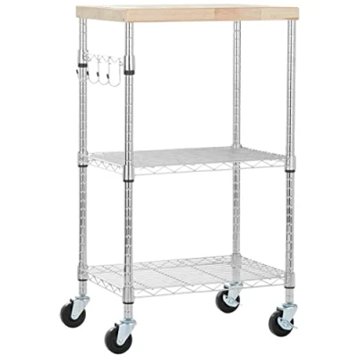 Afbeelding van Amazon Basics Magnetron met wielen van hout/chroom