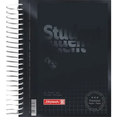 Image de Brunnen 106724290 Bloc notes Student Colour Code (A6, quadrillé, 90 g/m², 120 feuilles) noir/onyx