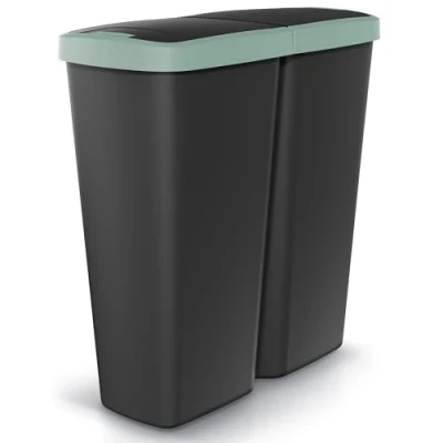 Afbeelding van Monzana® Keukenafvalemmer, 50 liter, 2 vakken met deksel, drukknop, kantoorafvalemmer, gele tas, afvalscheidingssysteem, recycling, zwart en groen