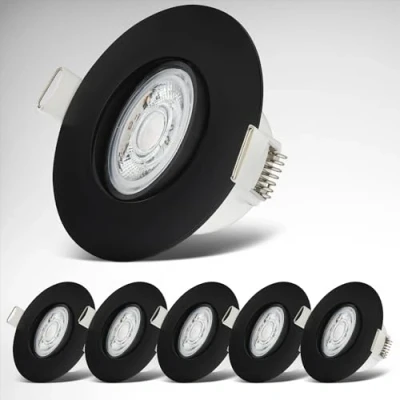Afbeelding van B.K.Licht LED Badkamer Inbouwspots zwart set van 6 badkamerverlichting IP65 kantelbaar 9 x 4,2 cm (DxH)