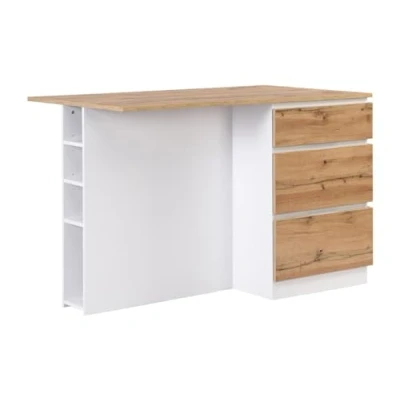 Afbeelding van Centraal keukeneiland met 6 lades en 4 nissen van mdf Licht naturel wit POMARELA L 140 cm x H 91 D 80