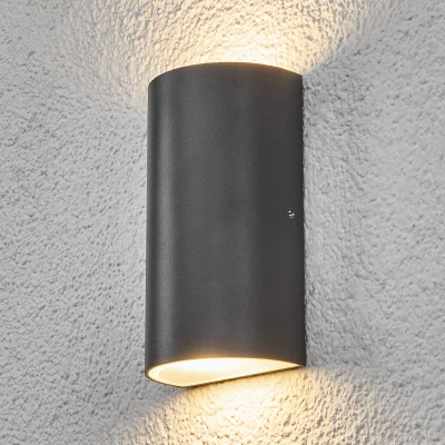 Afbeelding van Lindby LED wandlamp buiten 2lichts aluminium, glas H: 16 cm grafietgrijs Inclusief lichtbronnen