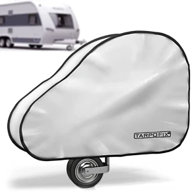 Afbeelding van Tarpofix® disselhoes van pvc (wit) met dubbele kliksluiting, voor caravans en aanhanger, groot, camper, dissel trekhaak