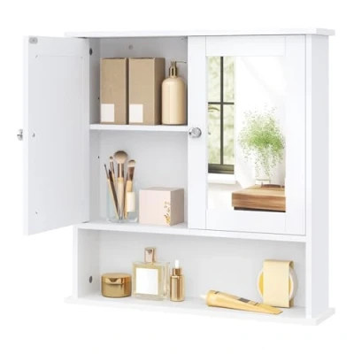 Afbeelding van EUGAD Badkamerkast met spiegel Badkamer wandkast in MDF,spiegelkast 3 planken 56x13x58,3cm,Wit 0020WY