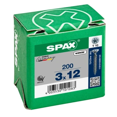 Afbeelding van Spax Spaanplaatschroef platverzonken kop verzinkt T Star T10 3.0x12mm (per 200 stuks)
