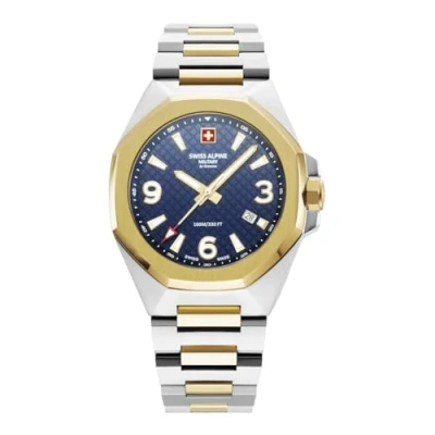 Afbeelding van Swiss Alpine Military 7005.1 Herenhorloge, analoog, kwarts, roestvrij staal, Bic goud/tweekleurig goud/blauw 1145sam, Armband