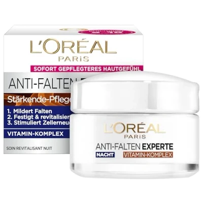 Afbeelding van L&#039;Oréal Paris Nachtverzorging voor het gezicht, anti aging ter vermindering van rimpels, vitamine B3 en E, verstevigt revitaliseert de huid, rimpelexperts, 1 x 50 ml