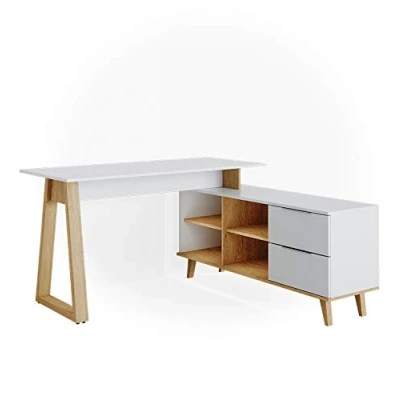 Afbeelding van Vicco Bureau Nautica, Wit/Eiken, 138 x 60 cm met laden XXL