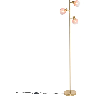 Afbeelding van QAZQA Art Deco vloerlamp goud met roze glas 3 lichts Vidro