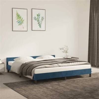 Afbeelding van Bedframe met hoofdeinde fluweel donkerblauw 180x200 cm