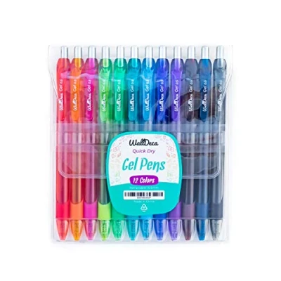 Afbeelding van WallDeca Gelpen, 12 stuks, fijne punt (0,5 mm), verschillende kleuren, intrekbare pennen, ontworpen voor schrijven, tekenen, notities maken