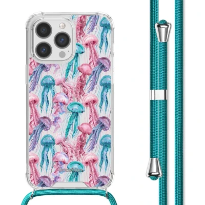 Afbeelding van iMoshion Hoesje Geschikt voor iPhone 13 Pro Max met Koord Design Meerkleurig / Jellyfish Watercolor