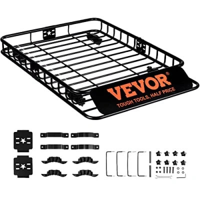 Image de VEVOR Porte Bagage pour Voiture 1175x915x114 mm Charge 90,7 kg Panier de Toit en Acier Galerie Universelle Aérodynamique Transporter Vélos Skis Matériels Camping SUV Véhicules Voyage