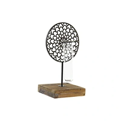 Afbeelding van Kaarshouder DKD Home Decor Kristal Zwart Metaal Hout Bruin (20 x 20 36 cm)